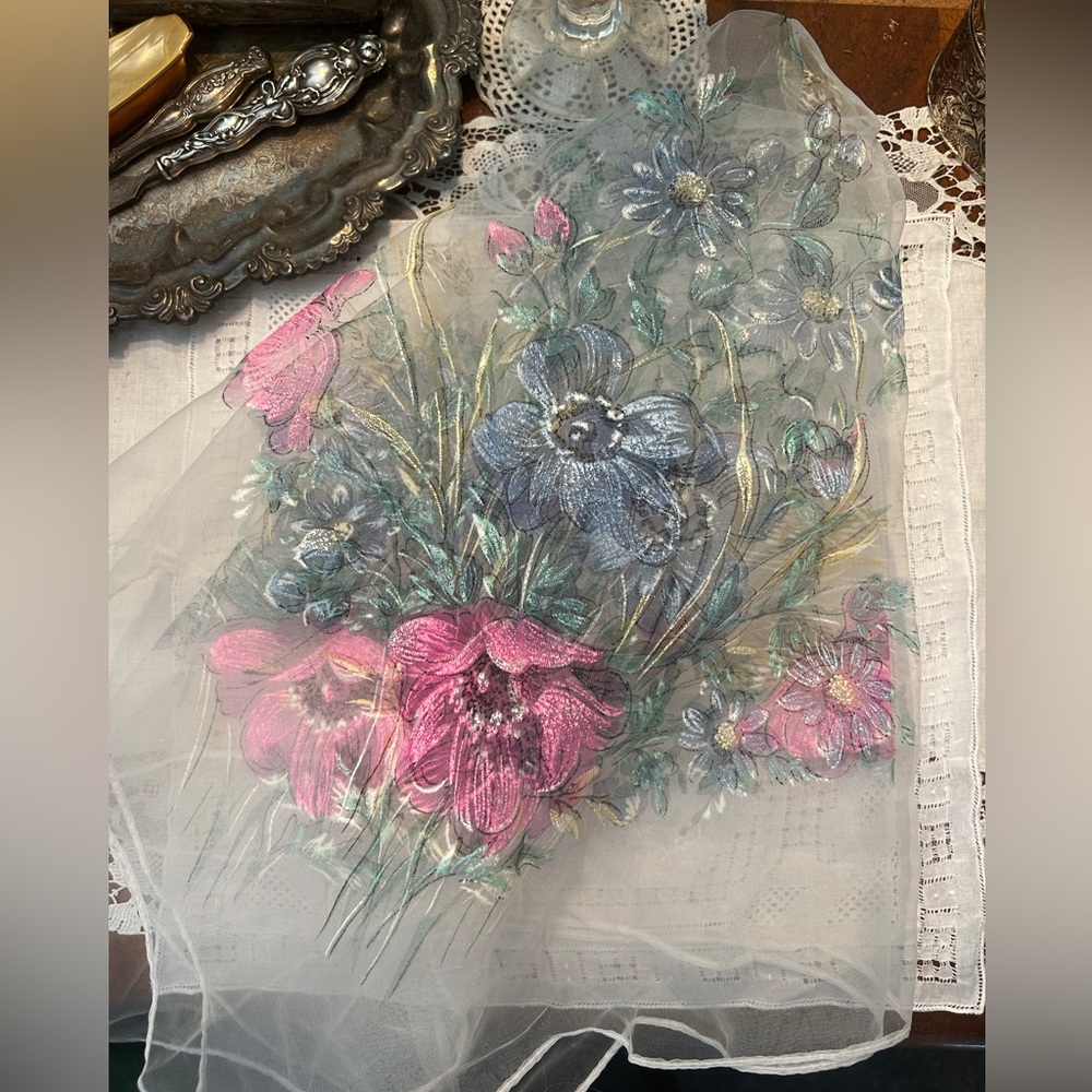 1950s 1960s Floral printed nylon scarf